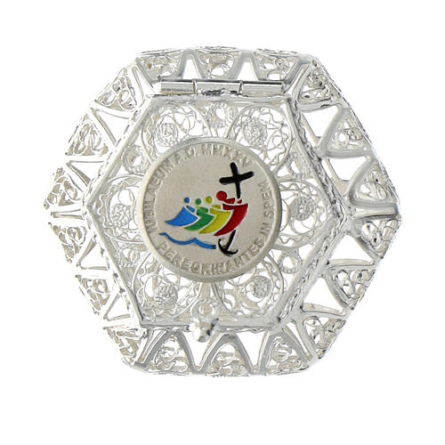 Jubilee 2025 rosary holder in 800 silver hexagon filigree 1