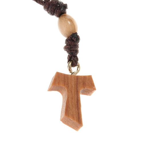 One decade olive wood beads rosary and tau cross 2