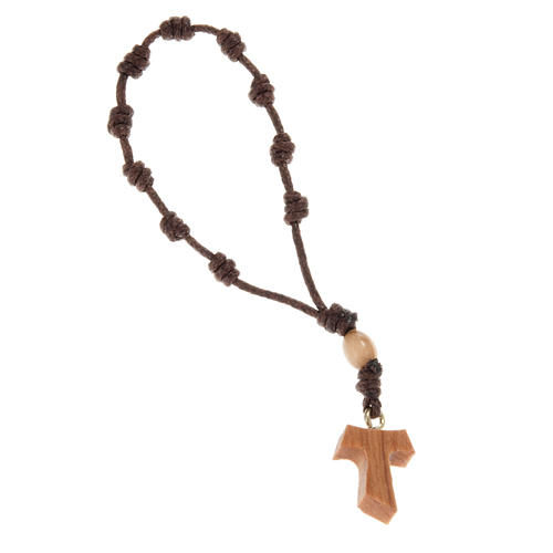 One decade olive wood beads rosary and tau cross 1