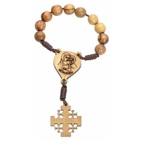 One decade rosary in Holy Land olive wood, Jerusalem cross 2