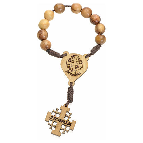 One decade rosary in Holy Land olive wood, Jerusalem cross 1