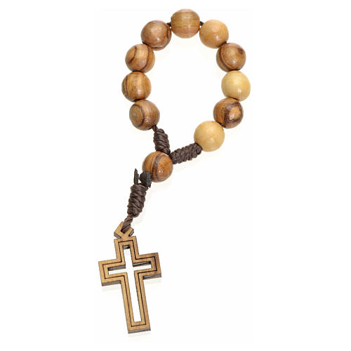 Single decade rosary in Holy Land olive wood, classic cross 1