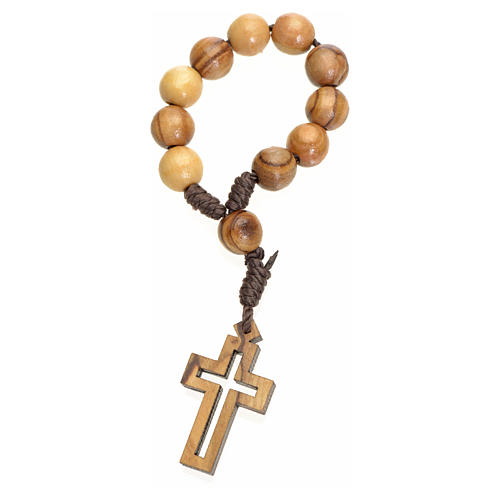 Single decade rosary in Holy Land olive wood, classic cross 2