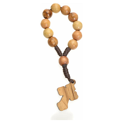 Single decade rosary in Holy Land olive wood, metal cross 2