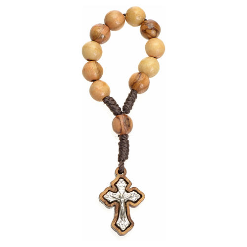Single decade rosary in Holy Land olive wood, metal cross 1
