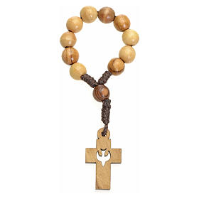 Single decade rosary in Holy Land olive wood, cross and dove
