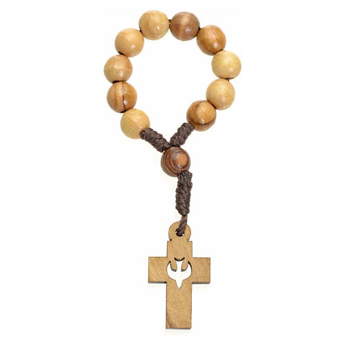 Single decade rosary in Holy Land olive wood, cross and dove 2