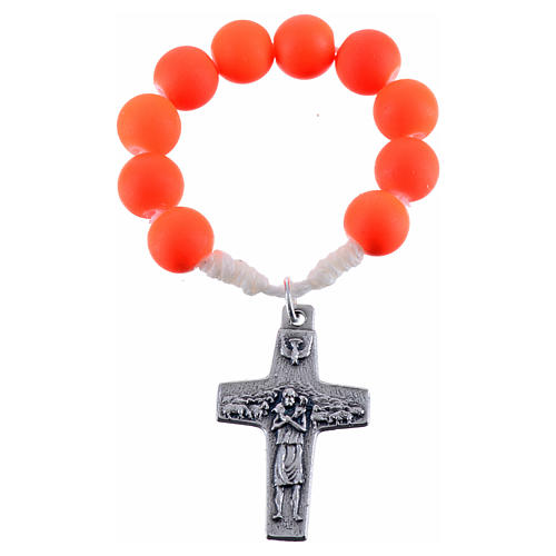 Single decade rosary beads in orange fimo, Pope Francis 1