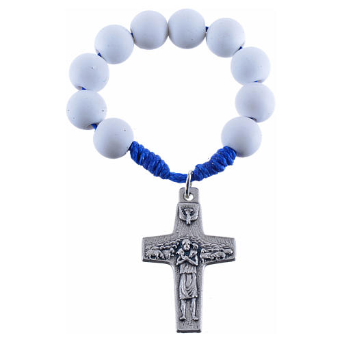 Single decade rosary beads in white fimo, Pope Francis 1