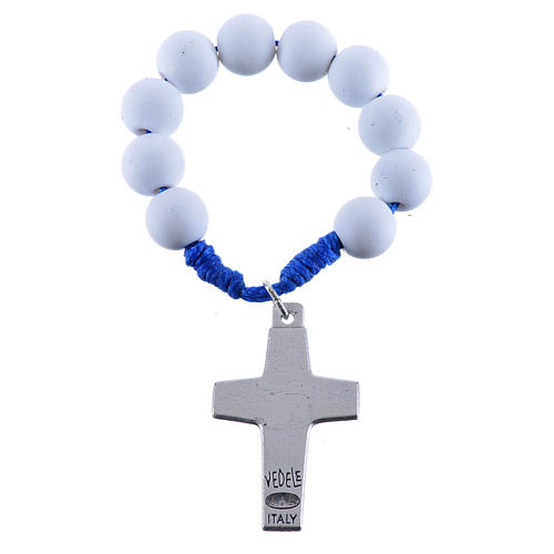 Single decade rosary beads in white fimo, Pope Francis 2