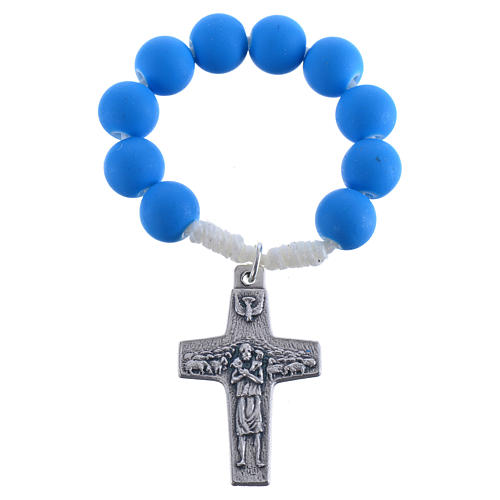 Rosenkranz-Zehner aus blauem Fimo Papst Franziskus 1
