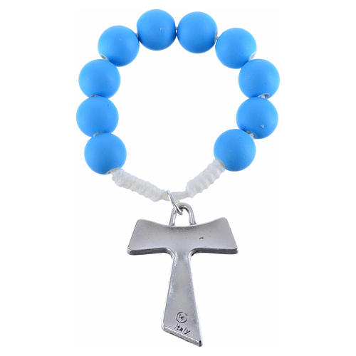Rosenkranz-Zehner aus blauem Fimo mit Tau-Kreuz 4