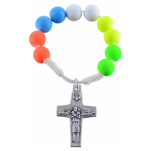 Single decade rosary beads in multicoloured fimo, Pope Francis 1