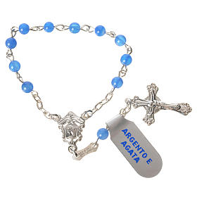 Single-decade rosary in 925 silver and agate, blue