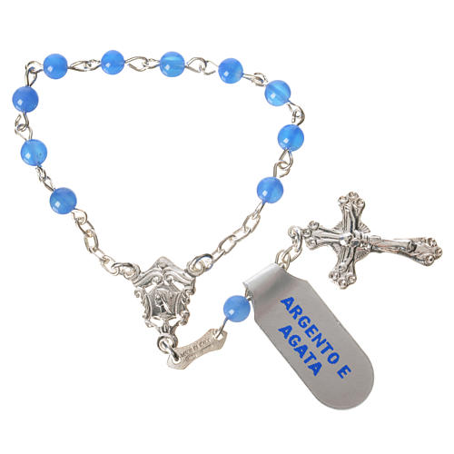Single-decade rosary in 925 silver and agate, blue 1