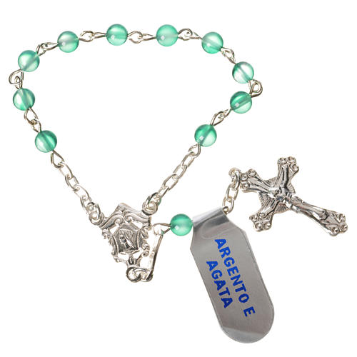 Single-decade rosary in 800 silver and agate, green 1