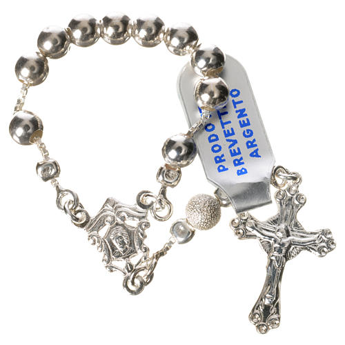 Single-decade rosary with moving grains, 925 silver 5mm 1