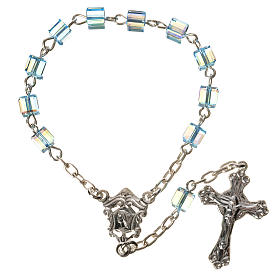 Single-decade rosary 925 silver, strass square grains, light