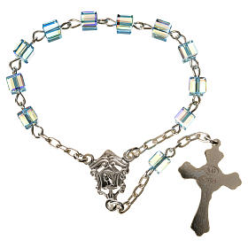 Single-decade rosary 925 silver, strass square grains, light