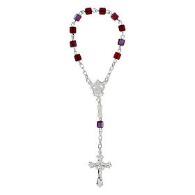 Single-decade rosary 800 silver, strass square grains, red