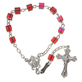 Rosari decina: Rosario decina argento 800 grani Swarovski quadrati rossi