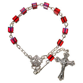 Rosari decina: Rosario decina argento 800 grani Swarovski quadrati rossi