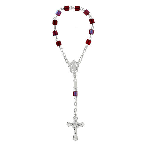 Single-decade rosary 800 silver, strass square grains, red 1