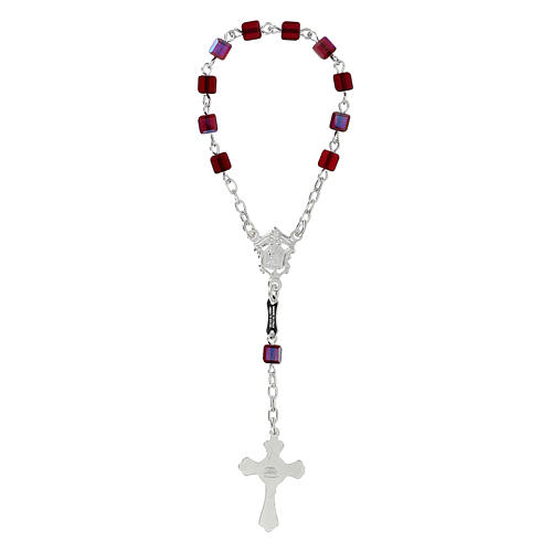 Single-decade rosary 800 silver, strass square grains, red 2