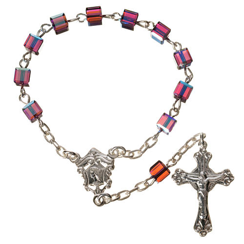 Single-decade rosary 800 silver, strass square grains, fuchsi 1