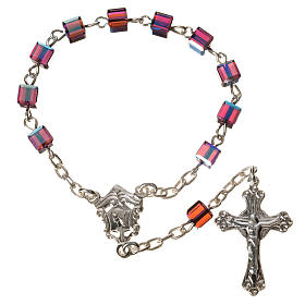 Single-decade rosary 800 silver, strass square grains, fuchsi