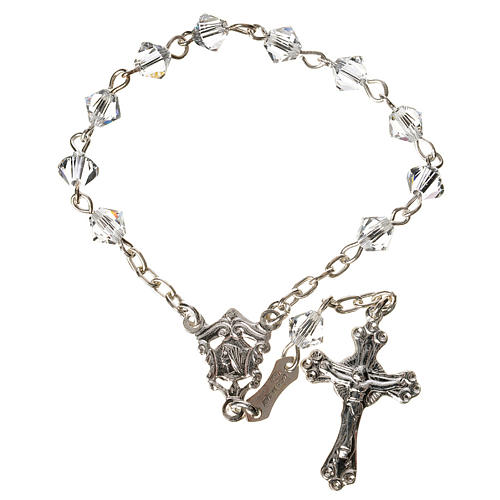 Single-decade rosary in 925 silver and transparent strass 1