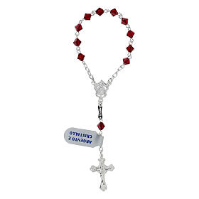 Single-decade rosary in 800 silver and red strass