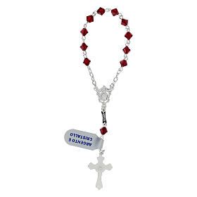 Single-decade rosary in 800 silver and red strass
