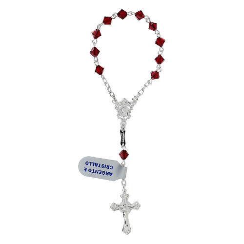 Single-decade rosary in 800 silver and red strass 1