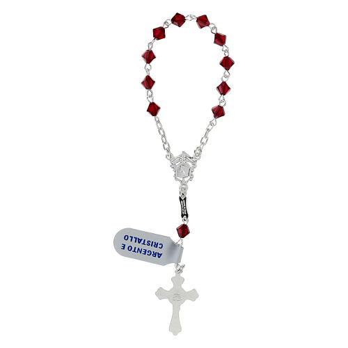 Single-decade rosary in 800 silver and red strass 2