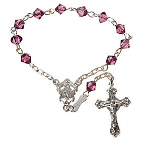 Single-decade rosary in 800 silver and fuchsia strass