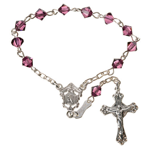 Single-decade rosary in 800 silver and fuchsia strass 1