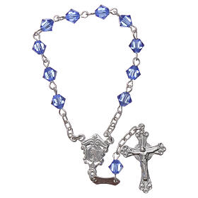 Single-decade rosary in 800 silver and light blue strass