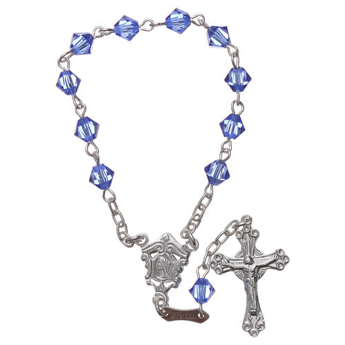Single-decade rosary in 800 silver and light blue strass 1