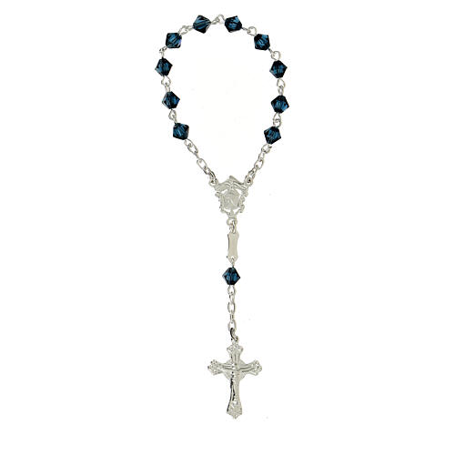 Single-decade rosary in 800 silver and blue strass 1