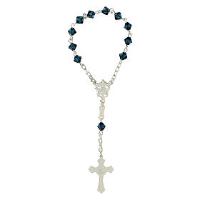 Single-decade rosary in 800 silver and blue strass