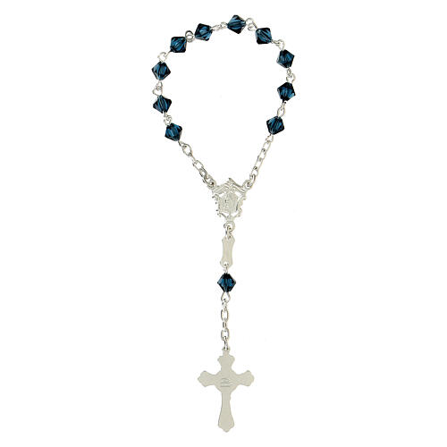 Single-decade rosary in 800 silver and blue strass 2
