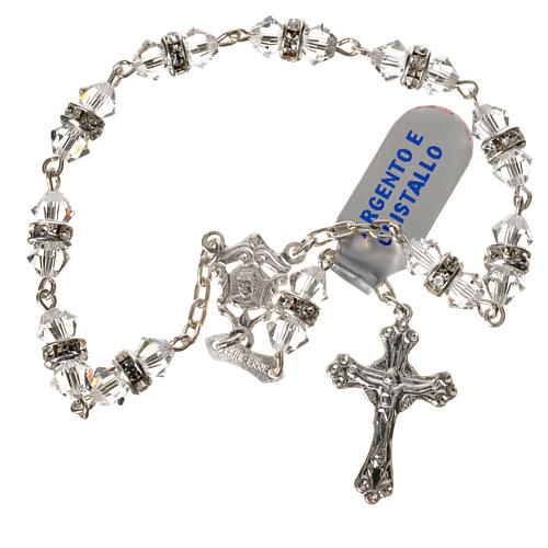 Single-decade rosary in 925 silver and transparent crystal 1