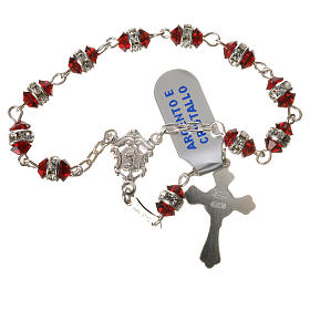 Single-decade rosary in 800 silver and red crystal