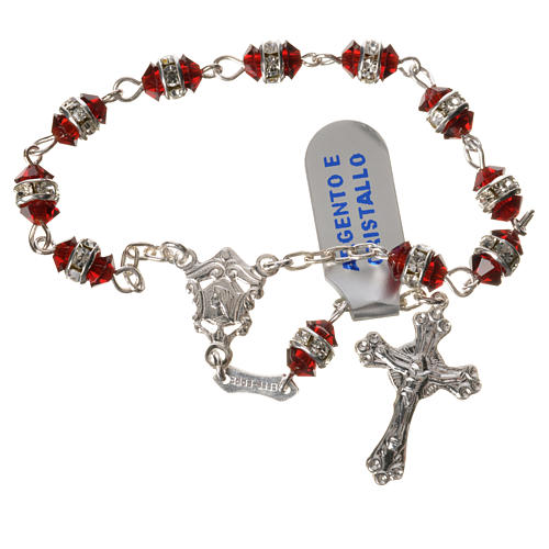 Single-decade rosary in 800 silver and red crystal 1