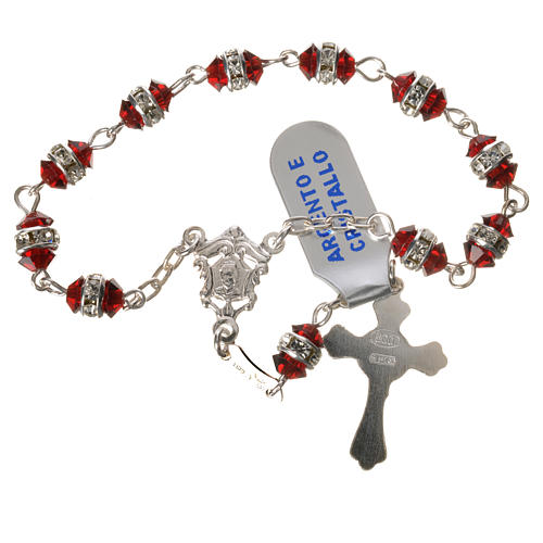 Single-decade rosary in 800 silver and red crystal 2