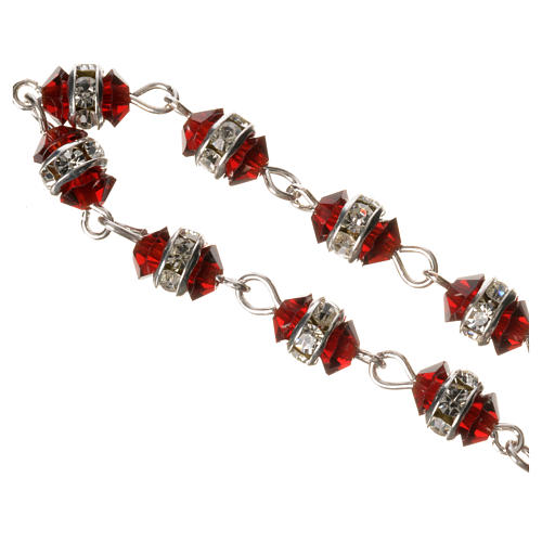 Single-decade rosary in 800 silver and red crystal 3