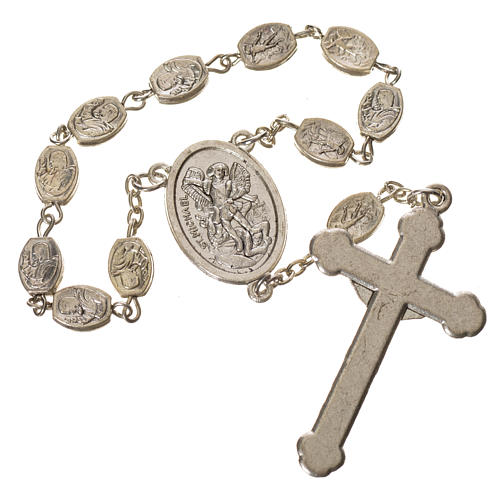 Metal single decade rosary, St Michael and St Pio 7x9mm 2