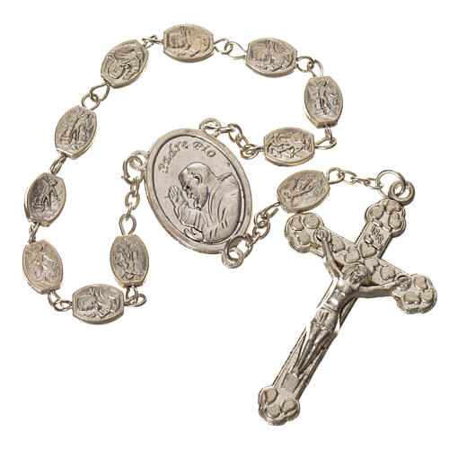Metal single decade rosary, St Michael and St Pio 7x9mm 1