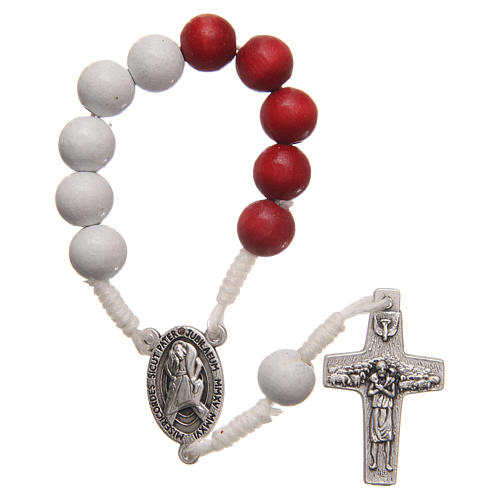STOCK Rosary decade in red and white wood with Jubilee of Mercy symbol 1
